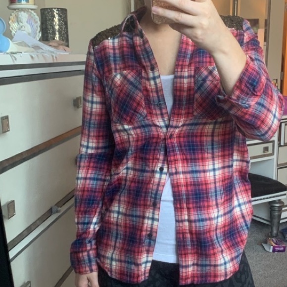 Express flannel sequin button down - Picture 4 of 4